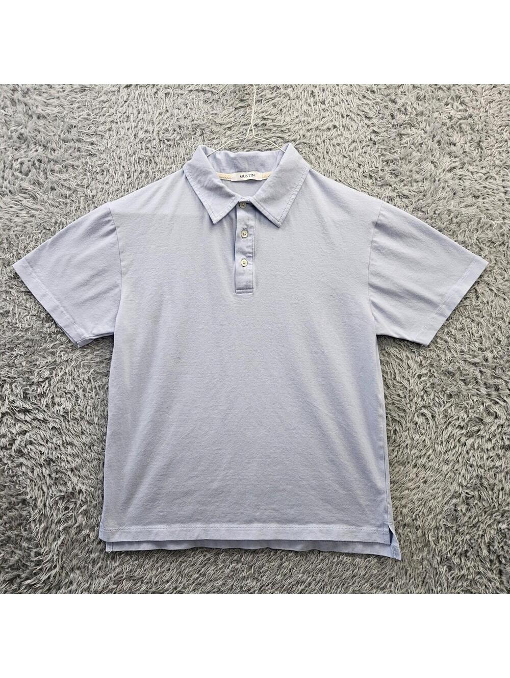 GUSTIN Polo Shirt XS Men Cotton Knit Blue Perrywinkle Soft USA